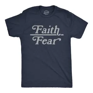 Mens Faith Over Fear T Shirt Cute Religion Faithful Empowerment Novelty Tee Mens Funny T Shirts Cool Vintage Fashion T-Shirt Gift Classic Menswear Religious Apparel for Men Funny Motivational Short Sleeve Navy -