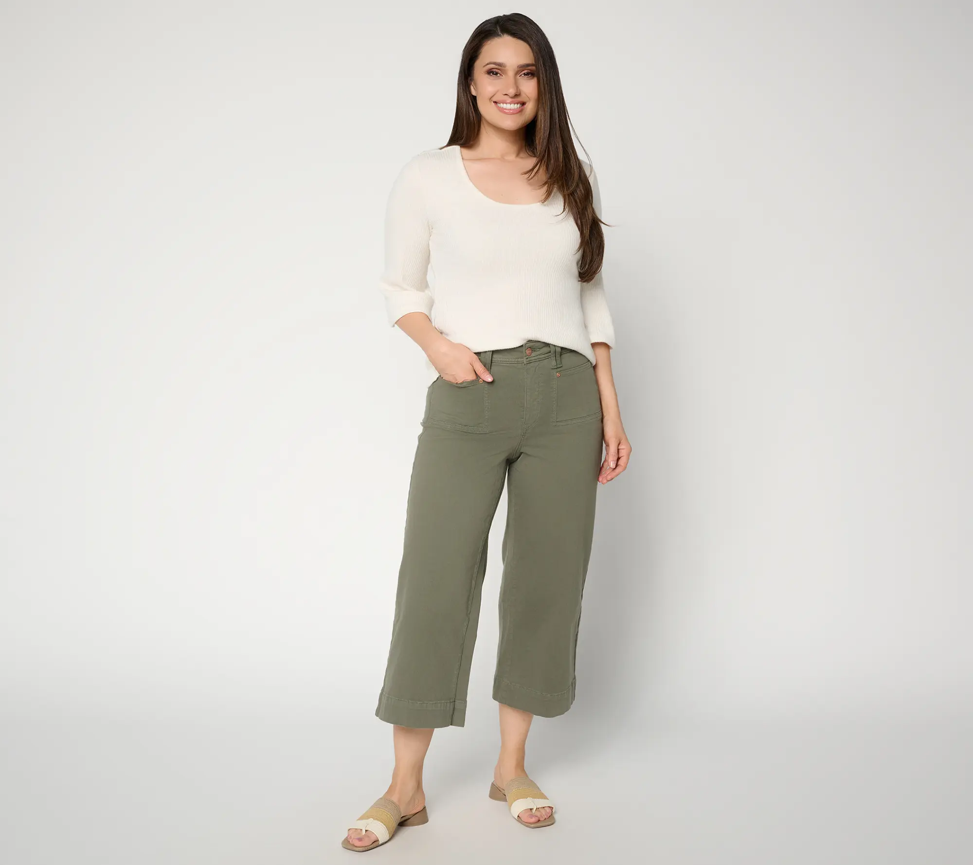 NYDJ BRIGITTE PETITE WIDE LEG CAPRI JEAN WITH PATCH POCKET