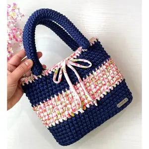 Handmade Crochet Bag with Lining – Recycled T-Shirt Yarn Purse –Trendy Knitted Handbag – Gift for Her