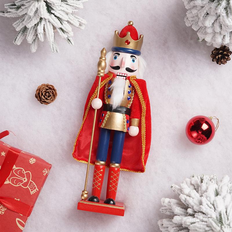38CM Christmas Wooden Nutcracker Vintage Statue Creative Puppet Handmade European Style Model Red King Doll Christmas Gift Home Decoration