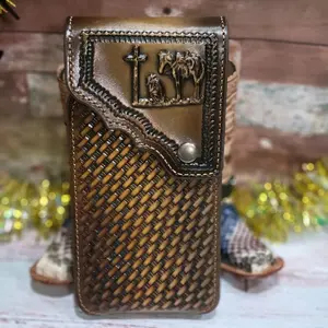 Praying Cowboy Western Phone Holster Genuine Leather Phone Belt Holster  Hand Tooled magnetic closure Handmade  Durable Craftsmanship Authentic Style