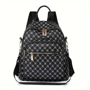 Women's Clover Backpack Large Capacity Adjustable Straps Zip Closure Geometric Pattern Casual College Style Ideal for Students Travel School Bag
