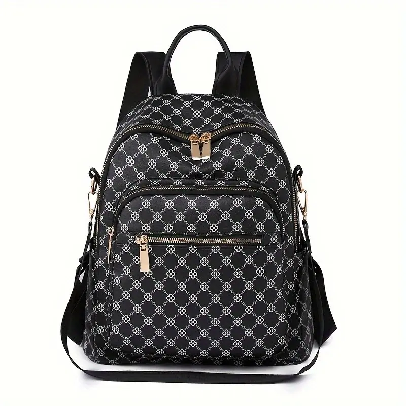 Women's Clover Backpack Large Capacity Adjustable Straps Zip Closure Geometric Pattern Casual College Style Ideal for Students Travel School Bag Travel Backpacks