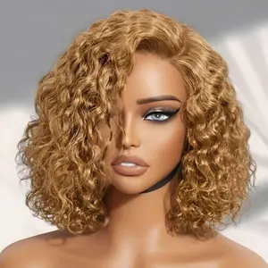 OQ HAIR 13X4 Lace Front Bob Wigs Human Hair #27 Colored Deep Wave Wig Pre Plucked Natural Hairline 12 Inch