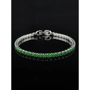 【Flash Sale】Green Cubic Zirconia Tennis Bracelet, Silver Plated Classic Chain Link Unisex Fashion Jewelry for Women Men Daily Wear Mother's Day and Father's Day Gifts