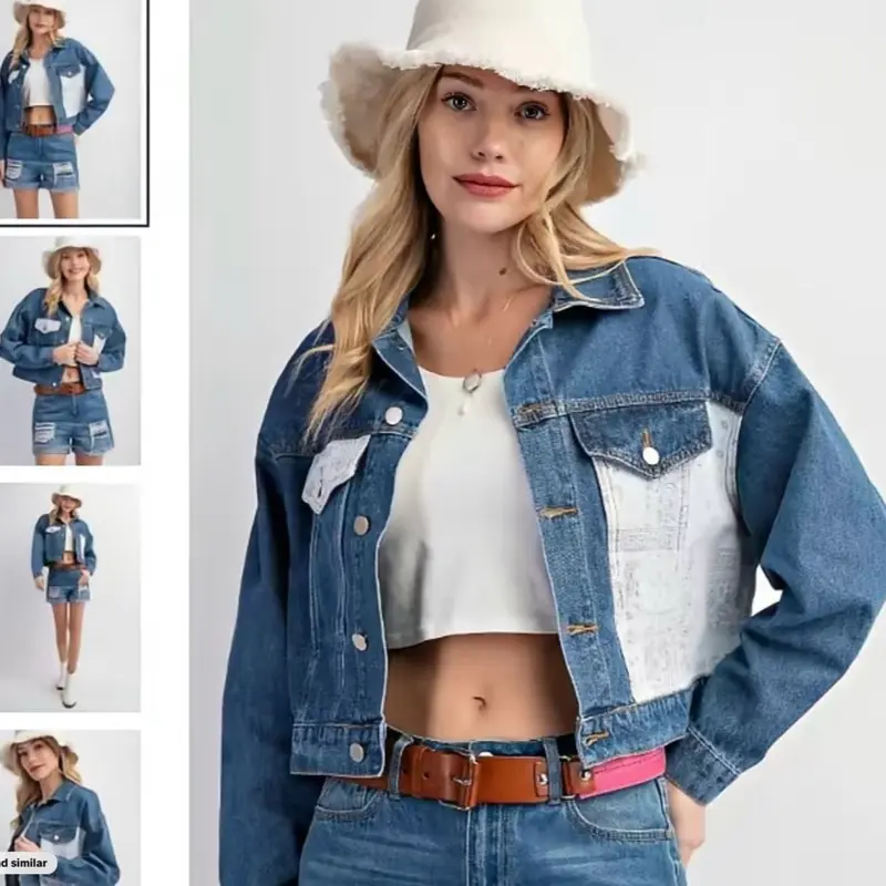 Women's Easel Denim Jeans Jacket, Chic Piece with Stylish Embroidered Patch, Everyday Tops & Coats for Women