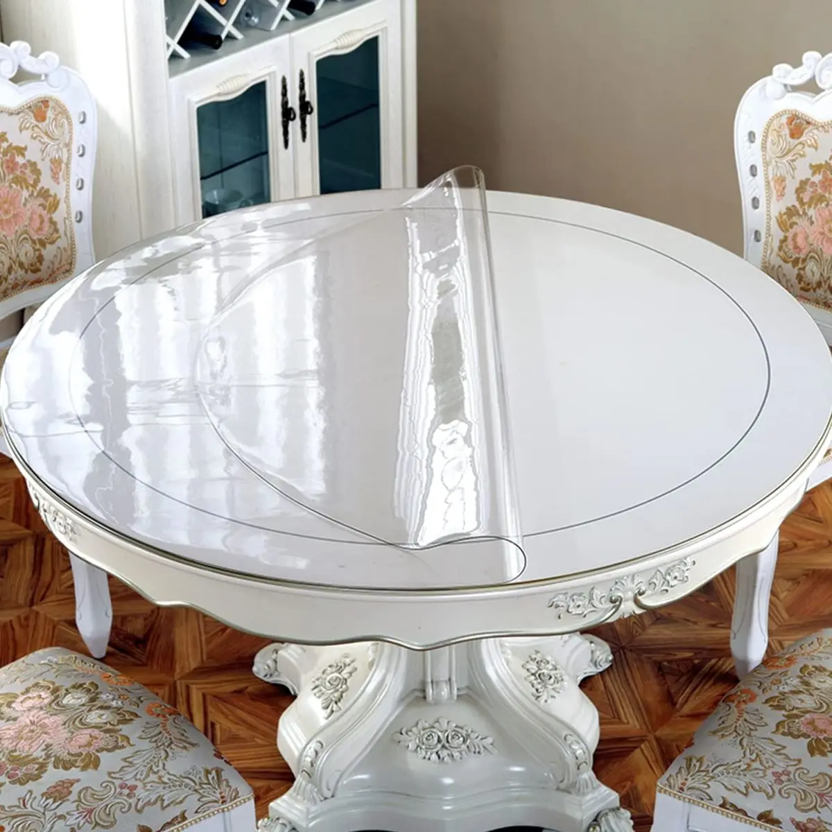 2.0mm Thick Environmentally Friendly PVC Circular Tablecloth - Custom Cut, Scratch-Proof, Condensation-Resistant - Ideal for Marble/Coffee Round Tables & Dressers, Modern Home Kitchen Linen