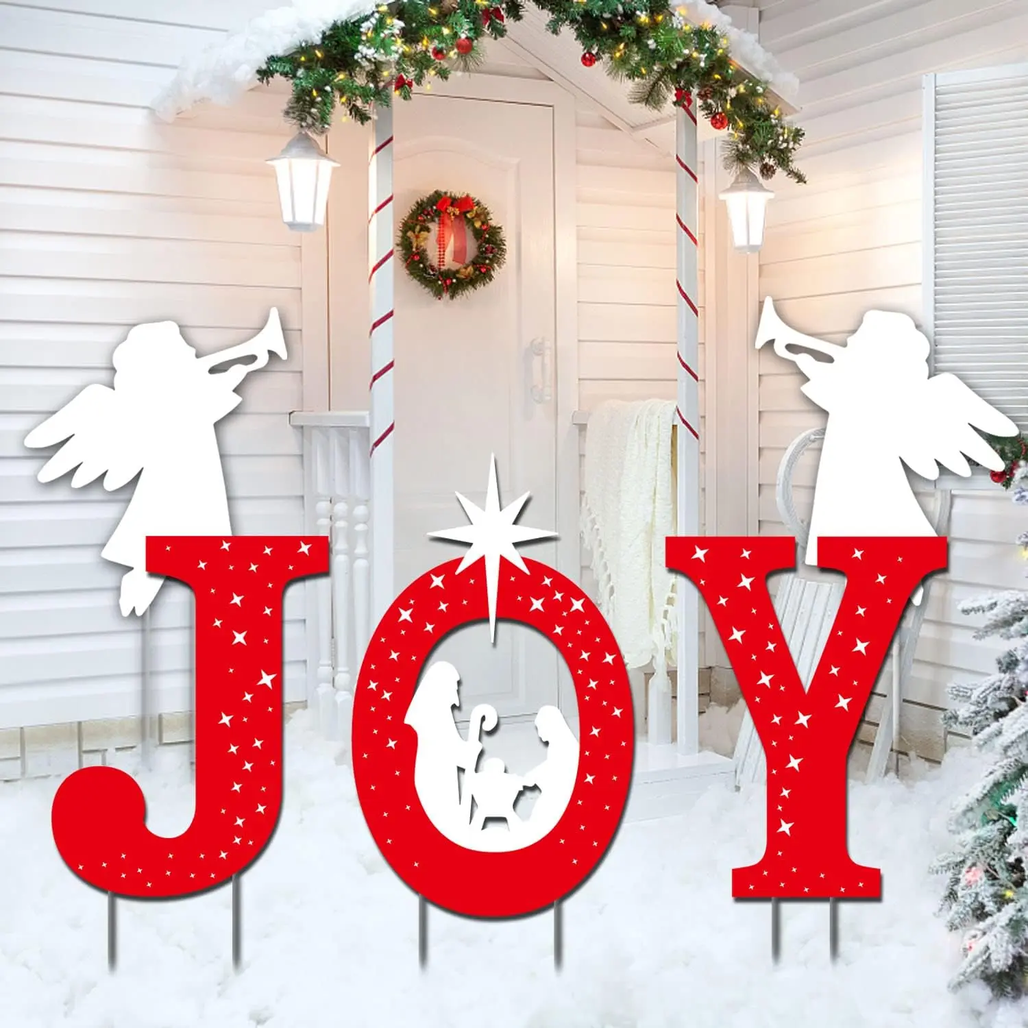 Outdoor Nativity Scene Set Joy Christmas Religious Yard Decor with Stake for Lawn Pathway Home Gift for Her