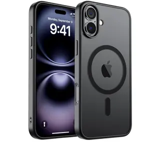 SUPFINE Magnetic for iPhone 16 Case (Compatible with MagSafe) (Military Grade Drop Protection) Translucent Matte Shockproof with Anti-Fingerprint Phone Cover,Black
