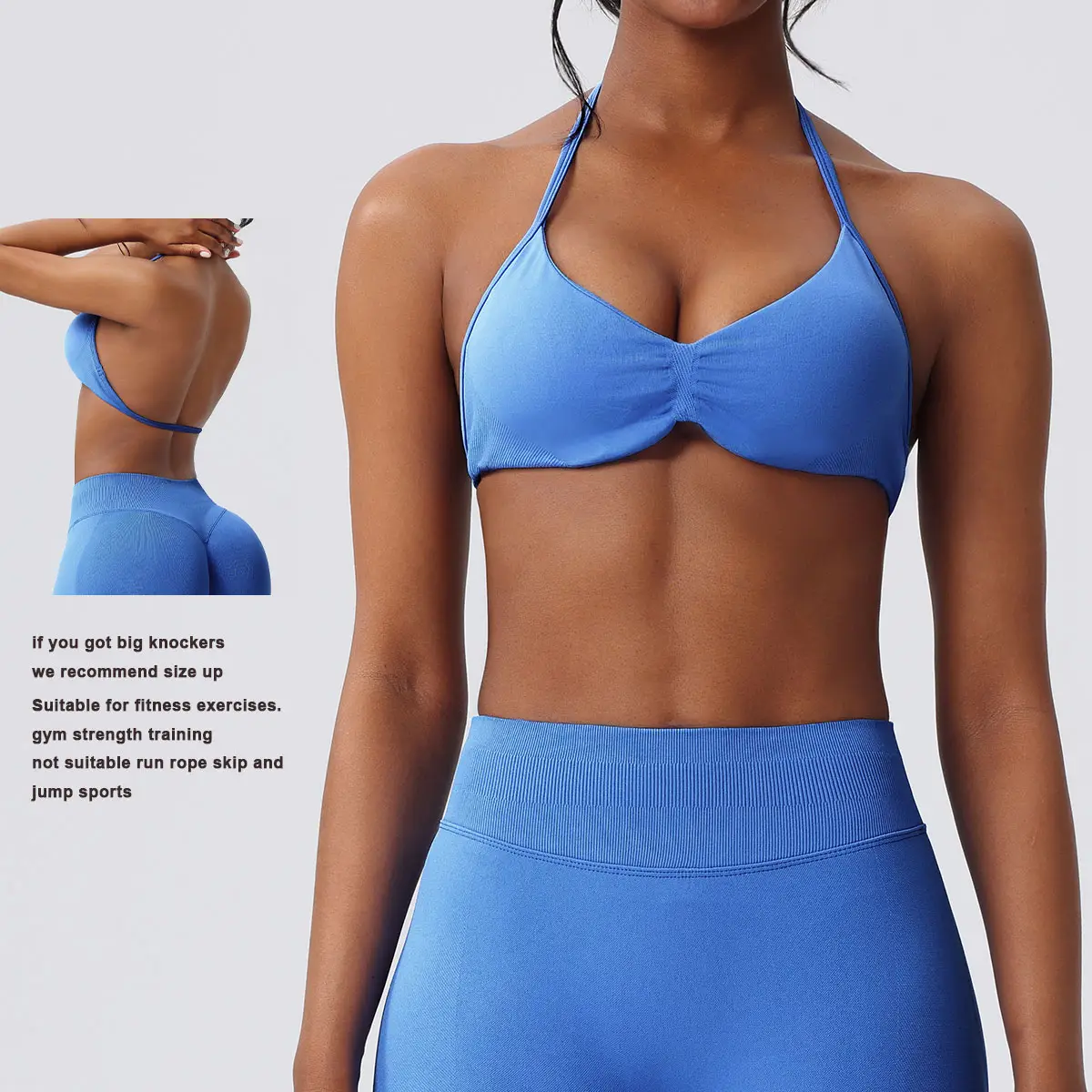 Deideiap Halter Gym Sports Bra Casual Comfy Breathable Backless Padded Gym Workout Bra Women Seamless Crop Tank Tops Low Bra Gym Fitness strength tra