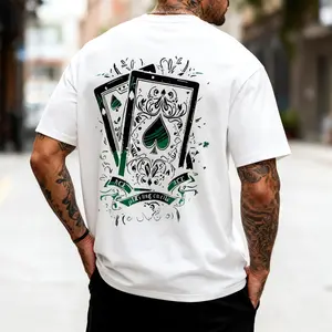 Ace Of Spades Front Back Print Vintage Graphic Tee Poker Lucky T-Shirt Double Sided Graffiti Oversized Streetwear Unisex Heavy Cotton Top