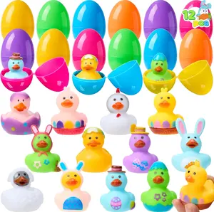 12-Pack Prefilled Easter Eggs with Cute Rubber Ducks Bath Toys, Easter Basket Stuffers, Party Favors & Classroom Rewards