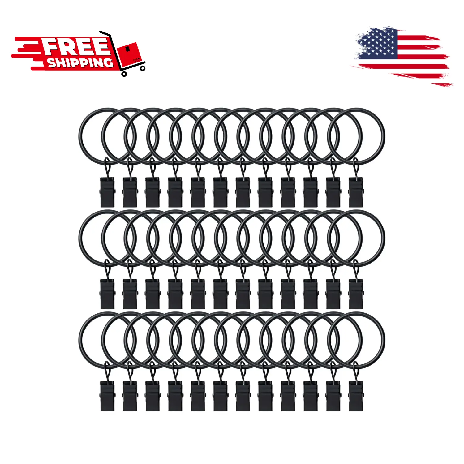 36 Pack Curtain Rings with Clips, Drapery Rings 1.26 inch, Fits up to 1 inch Diameter