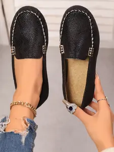 Handmade Lace-Up Snakeskin Pattern Women's Flats, Comfortable Casual Daily Wear Shoes, Lightweight Design for All Seasons, Casual Trendy Flat