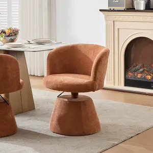 Adjustable Height 360° Swivel Bar Stool, Modern Chenille Upholstered Round Dining Chair, Ergonomic Accent Vanity Chair for Bedroom,Kitchen Island & Pub, Single Pack, Terracotta & Orange color