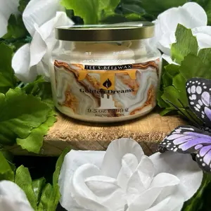 Tee's Beeswax Golden Dreams 9.5oz 269*g 100% Soy Wax Candle with Orange Bergamot Coconut Gardenia Sugar Vanilla Marshmallow Scent