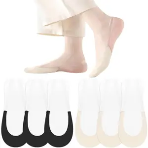 No Show Socks with Invisible Sling Back Womens, 6 Pairs Low Cut Half Toe Topper Socks with Non-Slip Straps for Heels Bottom Ice Silk Light Womenswear 039- 2 Nude+2 Black+2 Grey Basic