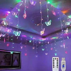96 LED Butterfly Curtain Light String, 8 Flash Modes with Remote Control, Ideal for Valentine's Day, Wedding, Holiday Decor, Bedroom, Courtyard, Led Mood Light, Led Lights