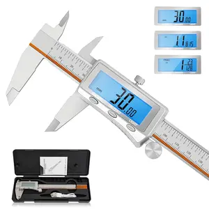 Digital Caliper, 6 Inch Rechargeable Calipers with Backlight LCD Screen, Stainless Steel Caliper Measuring Tool, Auto-Off Micrometer, Inch/MM/Fraction Conversion for Household/ Printing/DIY