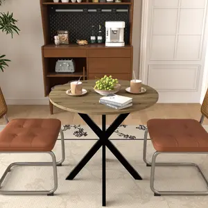 Round Dining Table for 2-4, 31.5" Vintage Brown Kitchen Table with Metal Legs, Modern Industrial Breakfast Nook Table