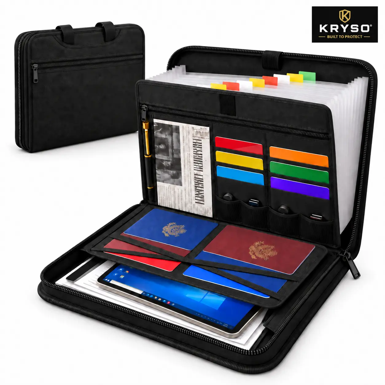 Kryso Fireproof Document Bag with Lock & Handle, Large Capacity A4 File Organizer, Water-Resistant Portable Storage Bag for Important Documents, Certificates, Passports, Home, Office & Travel