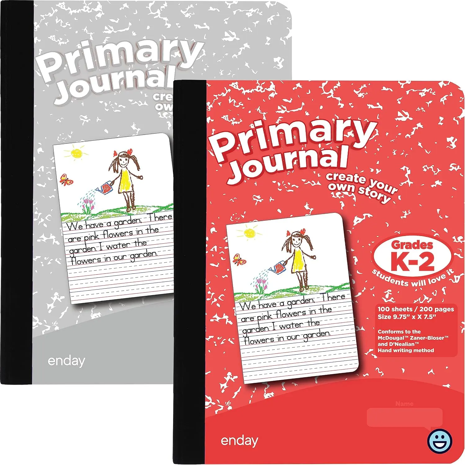 Enday Primary Journal Grades K-2, Primary Writing Journal, Half Page Ruled Primary Journal Composition Notebook for Kids, 100 Sheets kids Notebook, Red and Grey (2 Pack)