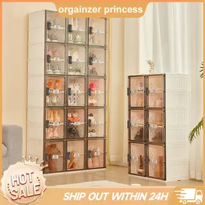 ONAIL Shoe Organizer Storage Box, Portable Folding Shoe Rack for Closet with Visual Clear Door,Large Sneaker Cabinet Bins Sturdy Easy Assembly 10layers-20 Grids