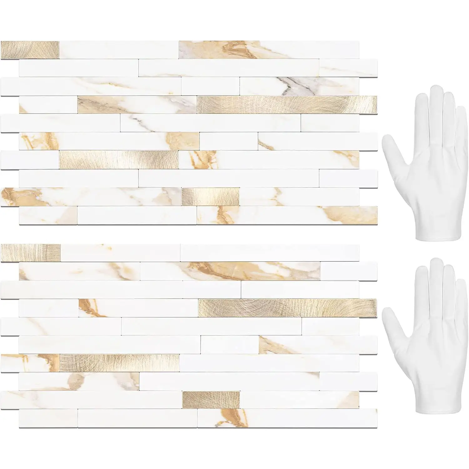 STICKGOO 20 Sheets Peel and Stick Backsplash Tile, Tile Stickers, Stick on Backsplash for Kitchen and Bathroom, Calacatta Gold Marble Look PVC Mixed G