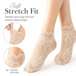 Women’s Black Lace Ankle , Breathable Sheer Floral Mesh  with Scalloped Cuff, Cute Dress  for Flats, Loafers, Mary Janes & Rainy Day Outfits socks Pastel Flower Compression Big Size Women's women