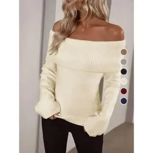 Women's Solid Off Shoulder Sweater, Elegant Fashion Long Sleeve Jumper for Daily Outdoor Wear, Women Knitwear for Fall & Winter, Feminine