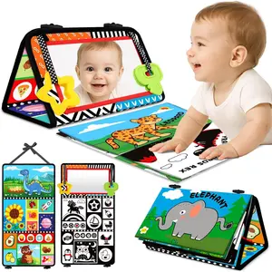 VVH Baby Toys 0-6 Months - Tummy Time Toy Black and White High Contrast Newborn Toys - Baby Mirror with Cloth Book Teether - Montessori Sensory Crinkle Toy for Infant 0-3-6-12 Month Boy Girl Shower Gifts