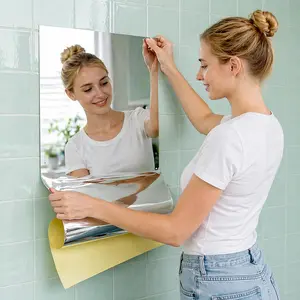 Self-adhesive mirror sticker with backing tape, 20 × 40 inch, soft glass mirror for self-service/glass doors, home use, full-length mirror, Instagram‑style bedroom reflective film