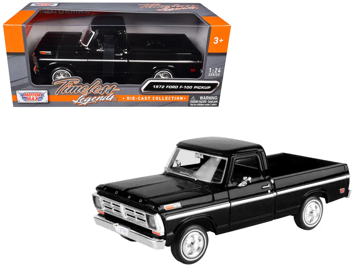 Motormax 1:24 1972 Ford F-100 Pickup Truck Black Diecast Model Car