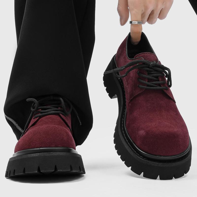 Cheat Code Height Boost: Burgundy Suede Platform Derby Shoes