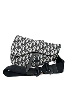 Pre-owned Dior Christian SADDLE OBLIQUE Black Leather Shoulder Bag Crossbody Bag L 26 x W 4.5 x H 19 cm