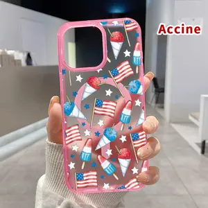 Magnetic Soft Case for iPhone 15 16 14 Pro Max 13 12 11 XR XS Plus E Drop Protection Transparent  Patriotic Ice - treat Scene Pattern Shockproof Silicone Cover Supports Wireless Charging