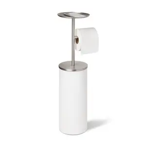 Umbra Portaloo Toilet Paper Stand, Modern Freestanding Toilet Paper Holder Rack with Built-In Tray, Stores Up to 3 Jumbo Rolls - 1 Pack Matte Organiser