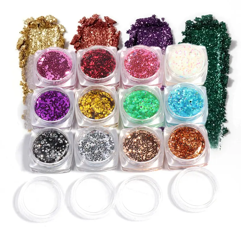 12-Piece Glitter Eyeshadow Gel Multi-Pack - Long-Lasting, Non-Toxic, Hypoallergenic, Alcohol-Free Natural Makeup with Intense, Fallout-Free Shine Formula for Festivals