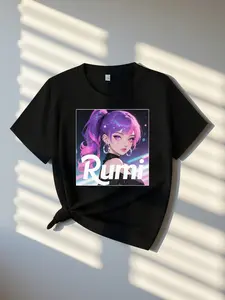 Custom Rumi Cyberpunk Neon Anime Character Graphic T-Shirt for Girls, Kids' Fashion Top, Kids Girl Stuff