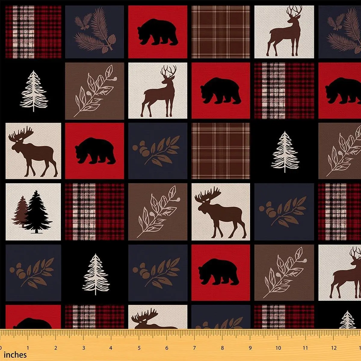 Deer Fabric Deer Bear Hunting Antlers Decorative Red Buffalo Check Upholstery Fabric Chairs Rustic Cabin Country Farmhouse Soft Flannel