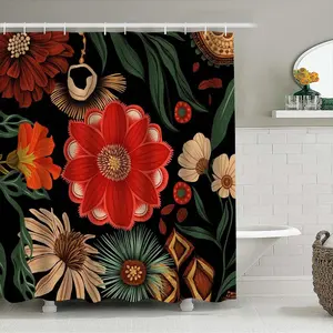 Floral Print Bathroom Shower Curtain, Soft Washable Privacy Cloth, Minimalist Style, Small Stall Size, Ideal for Hotel Bathrooms