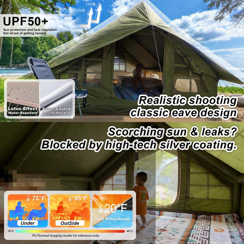 SENLEETO Luxury 129 sq ft Inflatable Camping Tent for 8-10 People Waterproof Blow-Up House with Rainfly Insulated Tents