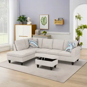 Light Grey Fluffy Fabric Sofa Modern Cozy Comfortable Couch for Living Room Bedroom Apartment Home Furniture