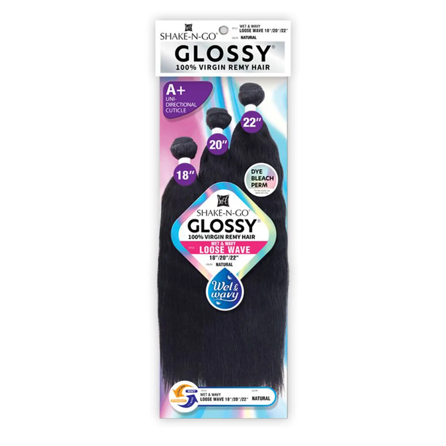 Shake-N-Go Virgin Remy Hair Weave Glossy 3 Bundles Wet N Wavy Loose Wave