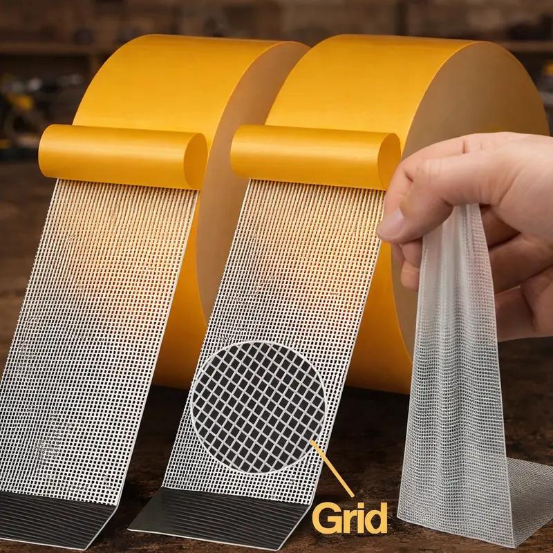 Single yellow lined double-sided tape, high viscosity seamless soft cloth adhesive tape for household industrial use, waterproof heavy-duty double-sided mesh tape, easy to tear and residue free, multi-purpose installation and fixing tape Single yellow lined double-sided tape, high viscosity seamless soft cloth adhesive tape for household industrial use, waterproof heavy-duty double-sided mesh tape, easy to tear and residue free, multi-purpose installation and fixing tape