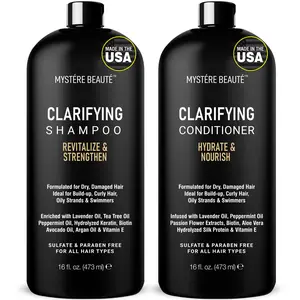 Clarifying Shampoo and Conditioner Set- Hydrating, Calming & Removes Buildup, For All Hair Types, Clarifying Cleanse for Dirt, Oil & Hard Water Buildup, for Men Women MYSTÉRE BEAUTÉ - 16 fl oz each