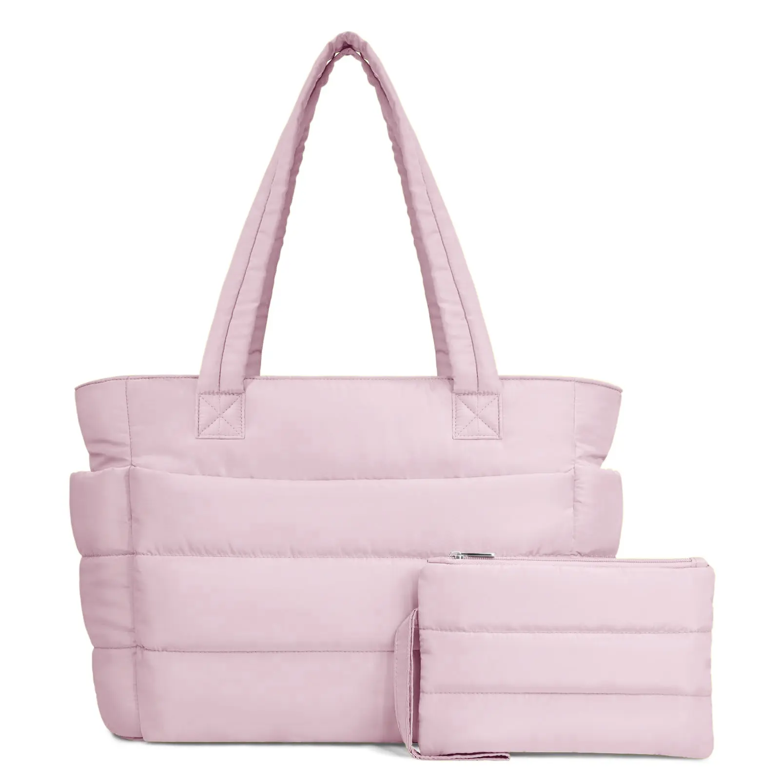 JOJOANS Lightweight Puffy Tote Bag for Women 17.7x9.8x6.3 20L Quilted Shoulder Bag with Compartments Zipper Closure Multi-Pocket Travel Gym Handbag