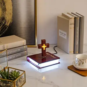 Magnetic Levitating Cross Light with Bible Style Base, USB Powered Levitation Lamp for Home Decoration, Warm Glow