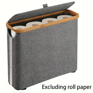 Elegant Toilet Paper Storage with Lid, Narrow Toilet Paper Holder Beside Toilet, Classy Bathroom Tissue Storage, Slim Toilet Paper Storage, Waterproof Oxford Fabric for Mega Rolls 30L (Gray/beige/black)