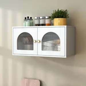 Wall Cabinet, Glass door Display Wall Mounted Cabinet, Floating Cabinet with inadjustable Shelves for Kitchen,Bathroom,Living Room